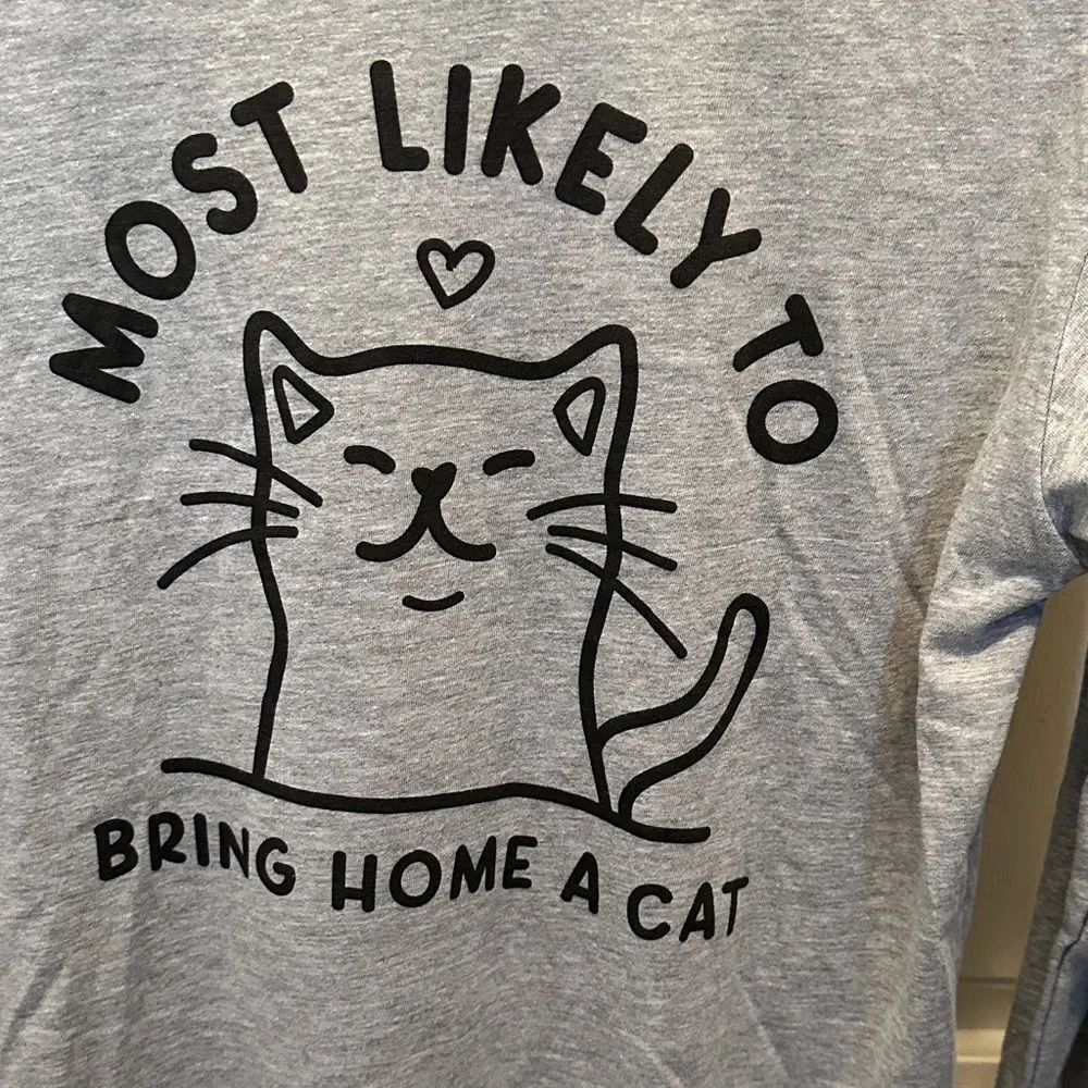 Bella + Canvas Heather Gray Cat Lover Long Sleeve Shirt Size Medium
